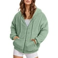 thumbnail image 5 of adviicd Womens Fleece Jacket Fall Winter Full Zip Sherpa Coat with Hood Winter Outfits (Light Green, M), 5 of 5