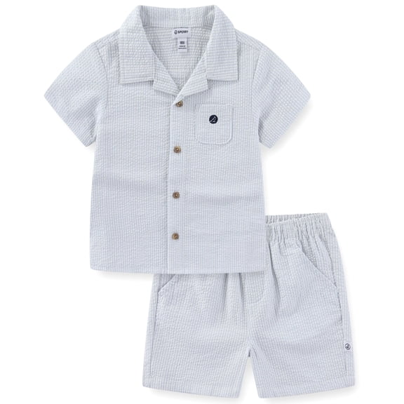 Sperry Woven Seersucker Button Down Shirt and Short Set (Baby Boys), 2 Piece Set, Sizes 3M-24M