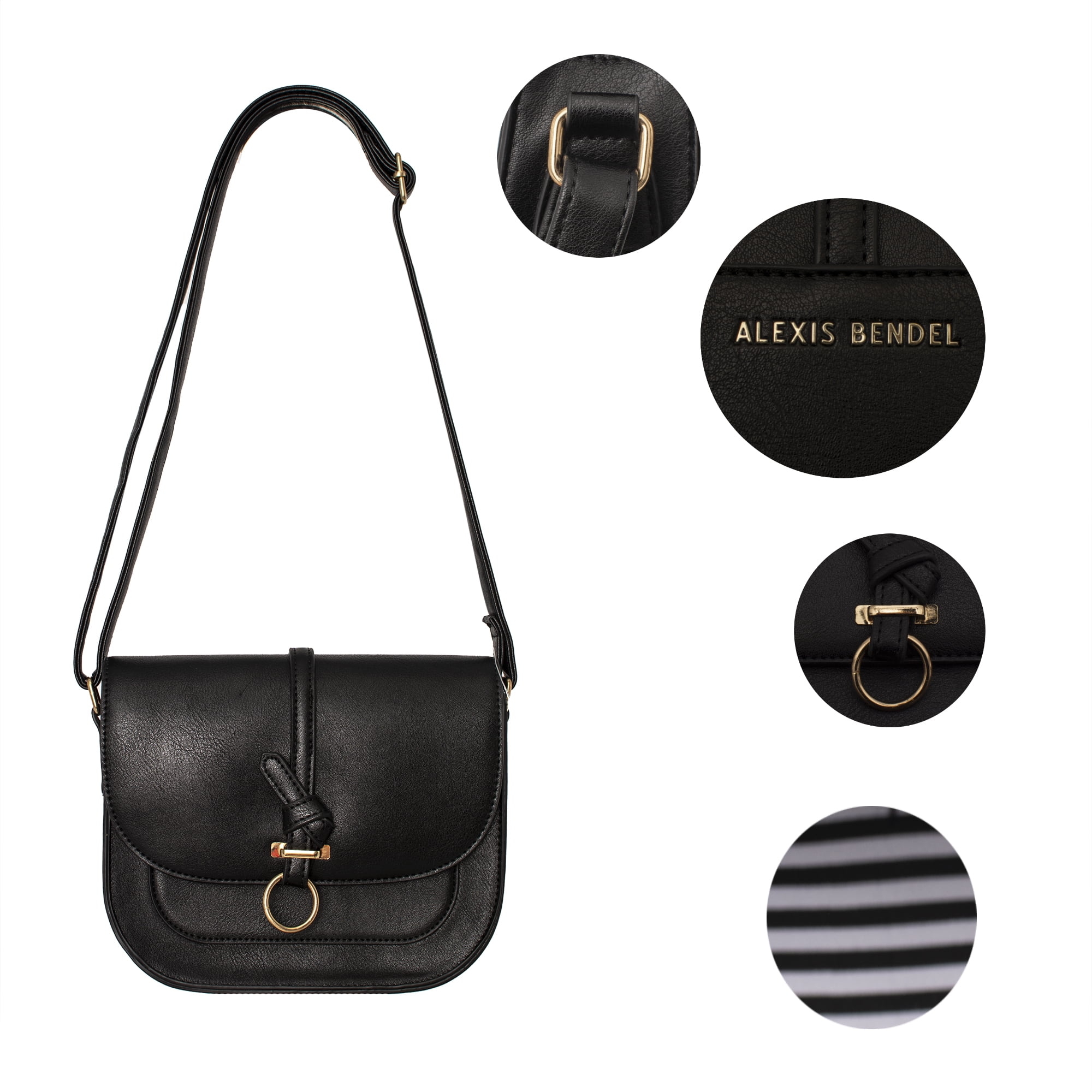 Alexis Bendel Black Vegan Leather Saddle Crossbody Purse Everyday Handbag  for Women 