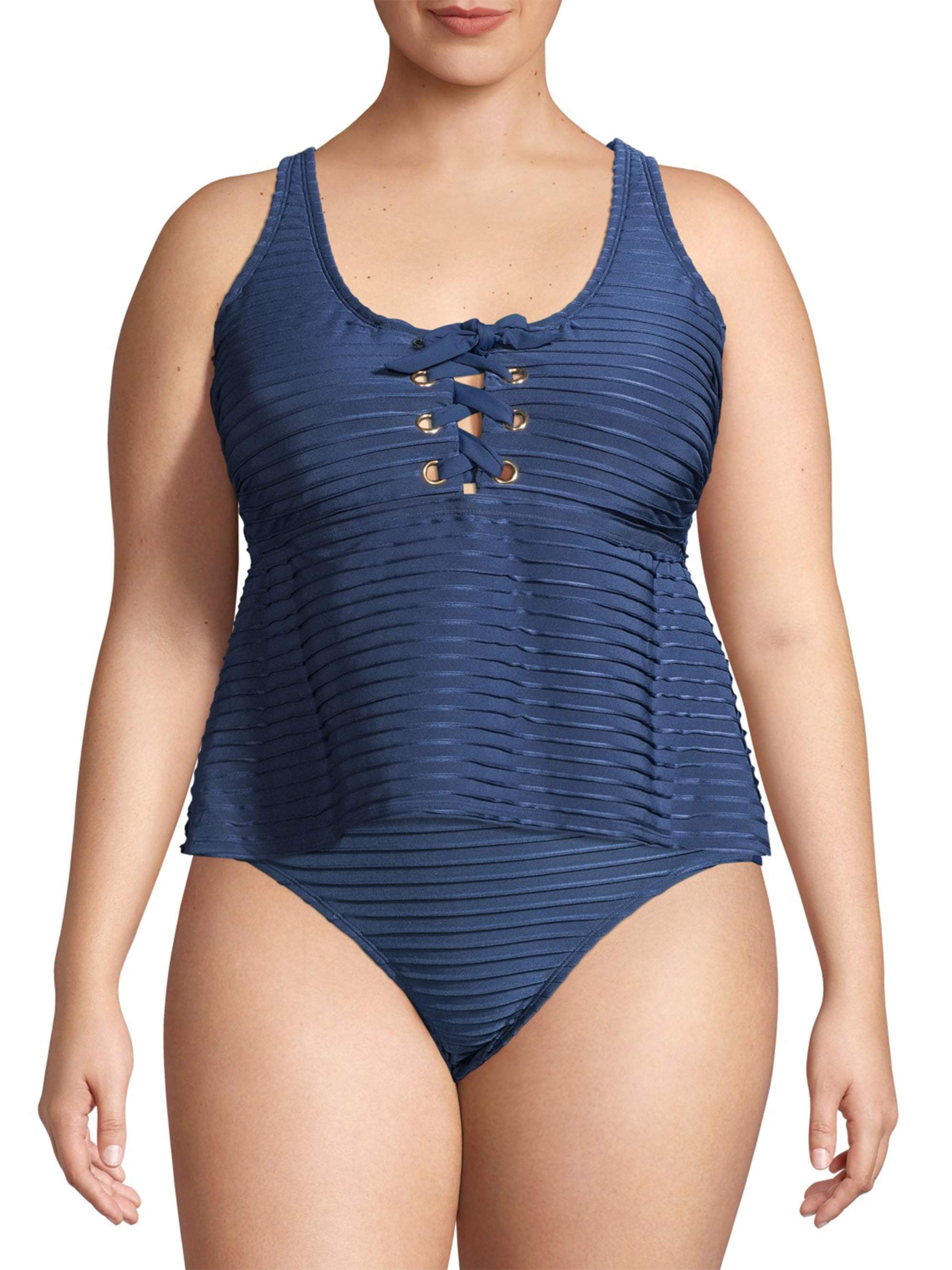 Time and Tru Time and Tru Women's Novelty Rib Swim Tank