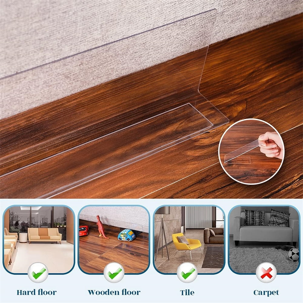 NOGIS Under Couch Blocker for Pets and Kids Toys - 5 Pack Transparent Under Bed Blocker for Dogs and Cats Safety Plastic with Strong Adhesive to Prevent Things from Getting Under The Furniture