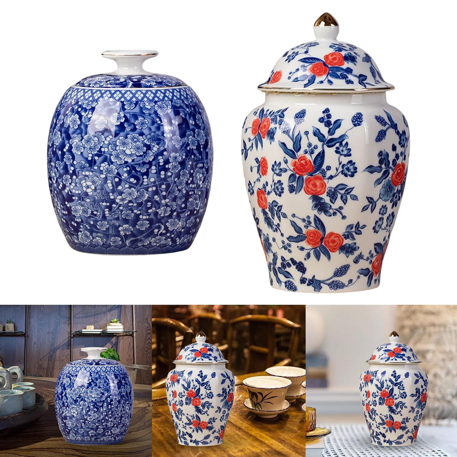 2Pieces Chinese Style Porcelain Ginger Jar Handicraft Temple Jar Tea 2pieces-chinese-style-porcelain-ginger-jar-handicraft-temple-jar-tea