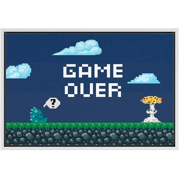 IDEA4WALL Framed Canvas Art Wall Decor Video Arcade Game Over with Monster Icons Pop Culture Media Illustrations Pop Art Modern Colorful for Dorm Home Office - 24"x36"