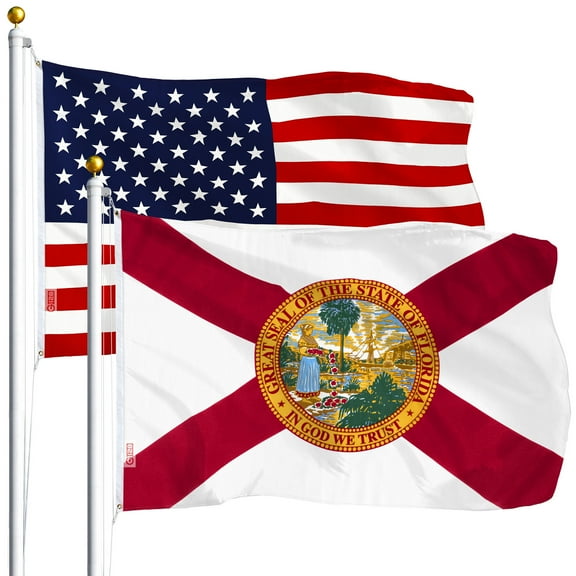 G128 Combo Pack: USA American Flag 3x5 Ft 75D Printed Stars & Florida State Flag 3x5 Ft 75D Printed