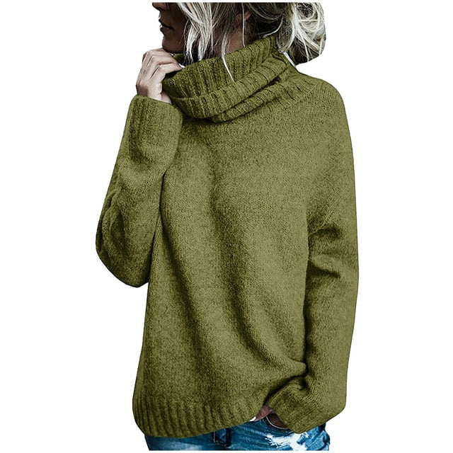 EGNMCR Chandails pour Femmes Mode Féminine Chandail à Manches Longues Col Roulé Ample Tricot Chandail