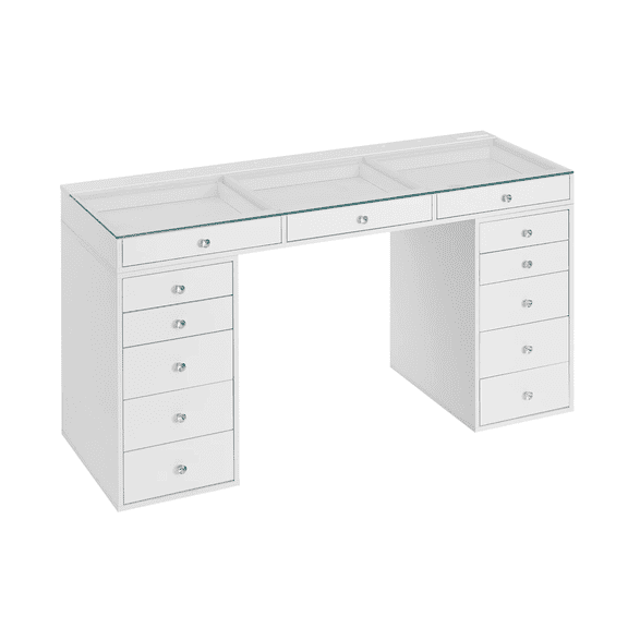 Impressions Vanity SlayStation Pro 2.0 Vanity Table with Clear Glass Top and 13 Drawers