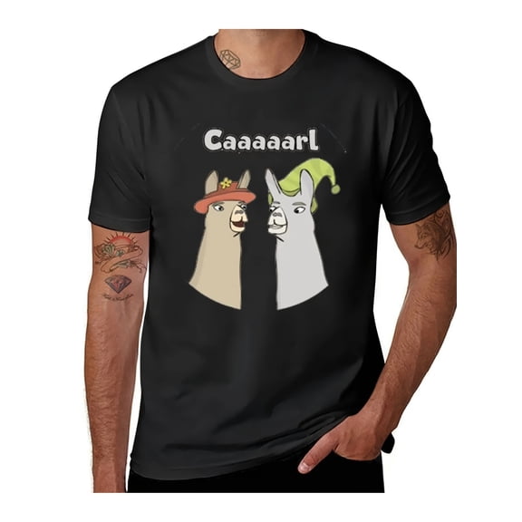 Llamas with Hats Caaaarl Printed Shirt Mens Fashion Trend-Shirt Casual Cotton Round Neck Short Sleeve Soft Breathable Shirt Birthday, Suitable Summer and Autumn