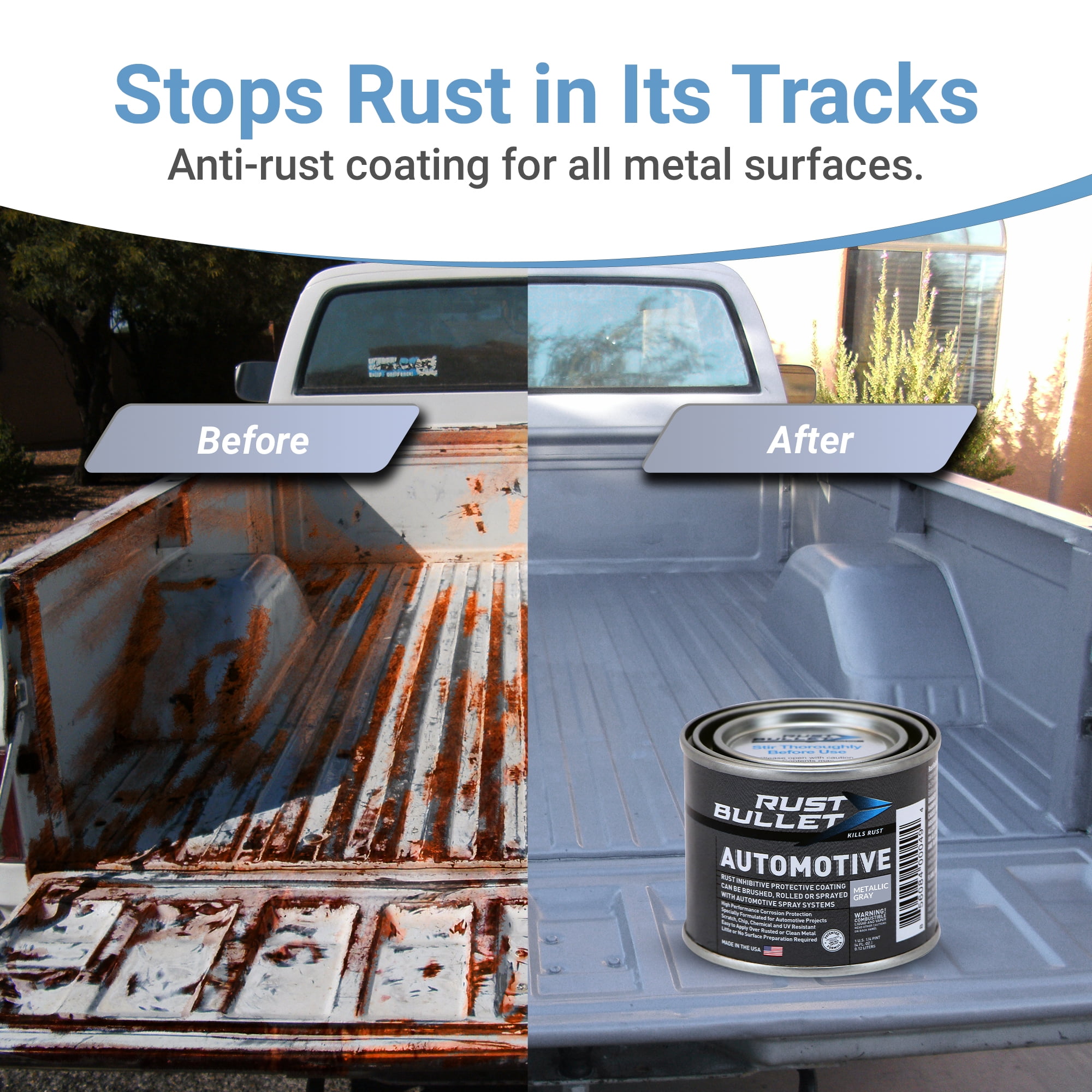 Rust Bullet Automotive - Metallic Gray - 1/4 Pint - Rust Inhibitor & Protective Coating for Cars, Trucks, & Metal Surfaces, UV Resistant, No Topcoat Needed