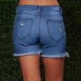 thumbnail image 6 of Ripped Denim Shorts Women's Summer Denim Shorts Light Wash Distressed Mid Waisted Frayed Hem Ripped Jean Shorts Casual Hot Pants Dark Blue M, 6 of 7