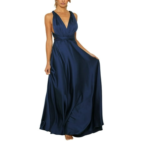 Manxivoo Wedding Guest Dress for Women Prom Dresses Ladies Long Women Elegant Halter Backless Long Dresses Crisn Satin Spaghetti Party Prom Dress Wedding Evening Party Dress Dresses for Women Navy
