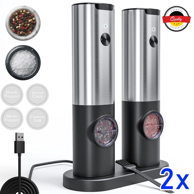 Ensemble de Moulins à Épices pour Cuisiniers Amateurs, Charge Rapide Rechargeable Type-C - Fonctionnement Automatique, Mouture Réglable, Récipient Transparent, Compatible avec Épices Sèches