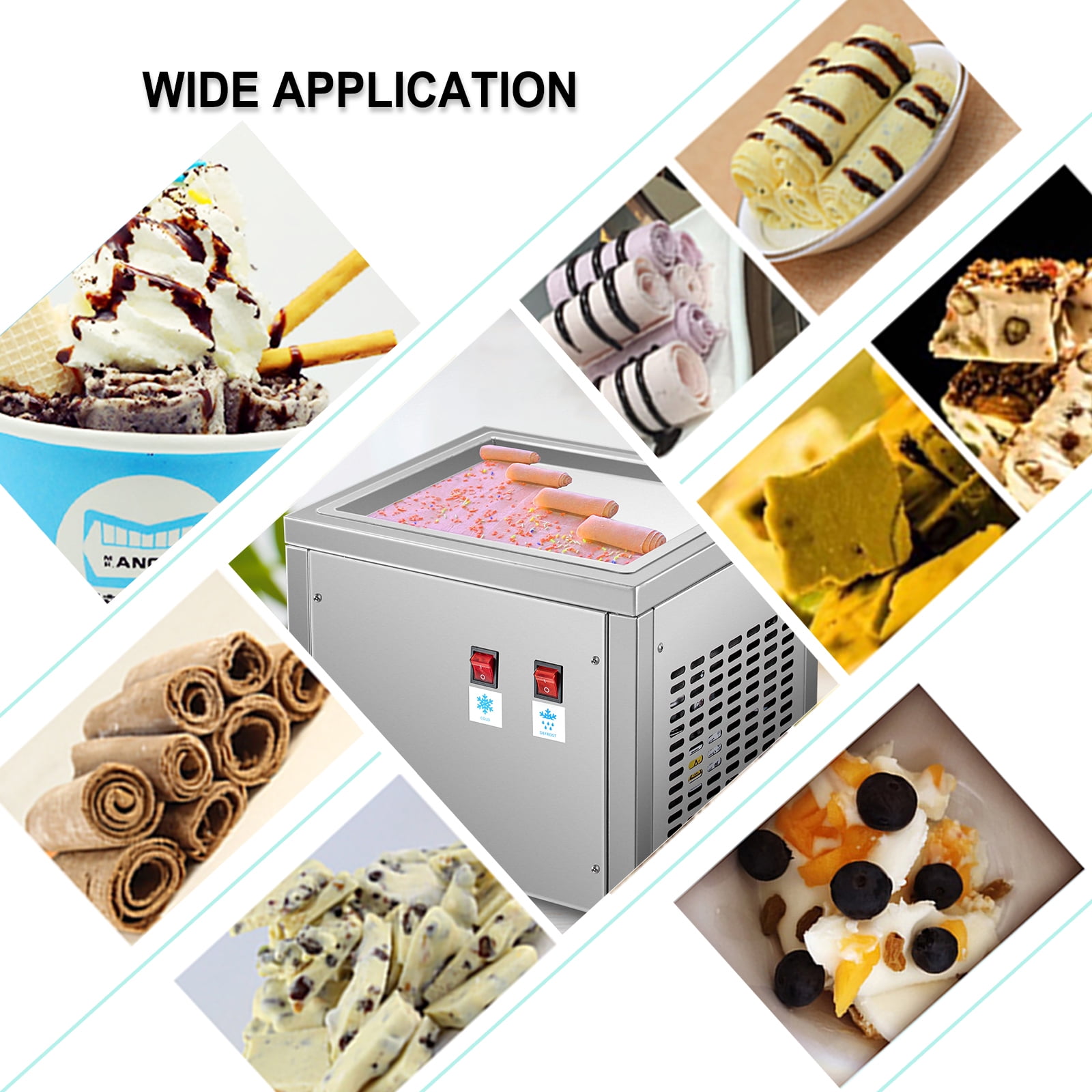 Commercial Rolled Ice Cream Machine, Stir-Fried Ice Roll Machine Single  Pan, Stainless Steel Ice Cream Roll Maker Refrigerated Cabinet 6 Boxes,  Roll Ice Cream Machine for Bar Caf‚ Dessert Shop