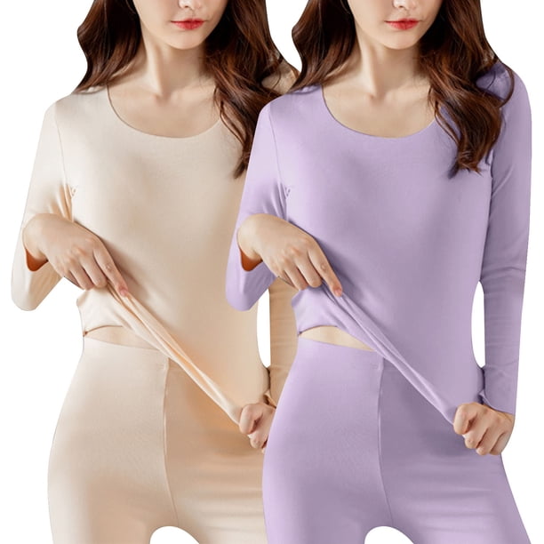 Ropa interior térmica de dos piezas para mujer, de color liso, de doble cara, de terciopelo alemán, de dacrón.