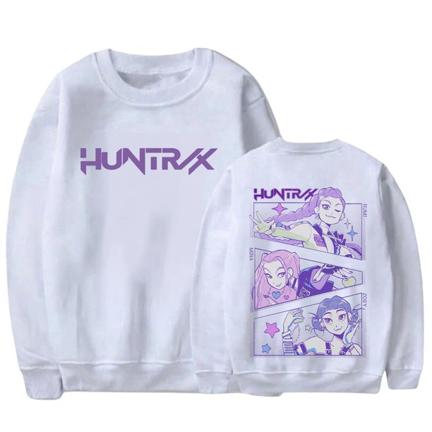 Pop cazadora para niña Demon Hunters Round-Neck Sweatshirt,Soft Streetwear Pullover,Cute Long Sleeve Sweatshirt for Fall Winter (White)