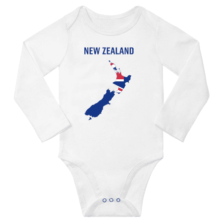 

New Zealand Flag Map Baby Long Slevve Rompers Clothes Outfits (White 12-18 Months)