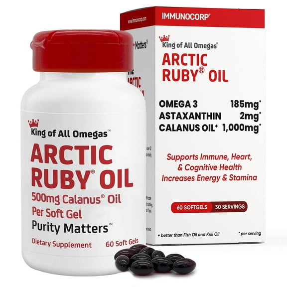 Arctic Ruby Oil - Omega 3 Supplement with Astaxanthin 2mg - Contains Essential Fatty Acids & Antioxidants - Supports Heart, Brain, Eye, Skin, Joint & Immune Health - 60 Softgels (1 Pack)