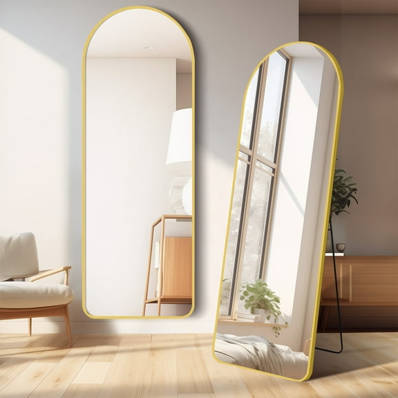 64"x21" Arched Full Length Mirror Full Body Floor Mirror with Stand for Bedroom Cloakroom, Gold