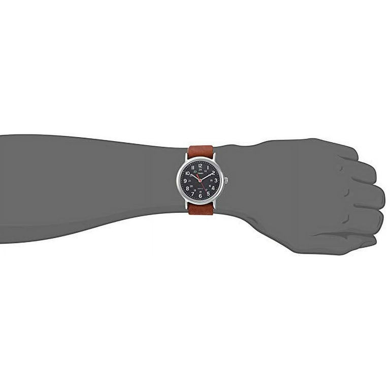 Timex Unisex Tw2r63100 Weekender 38mm Brown Leather Strap Black