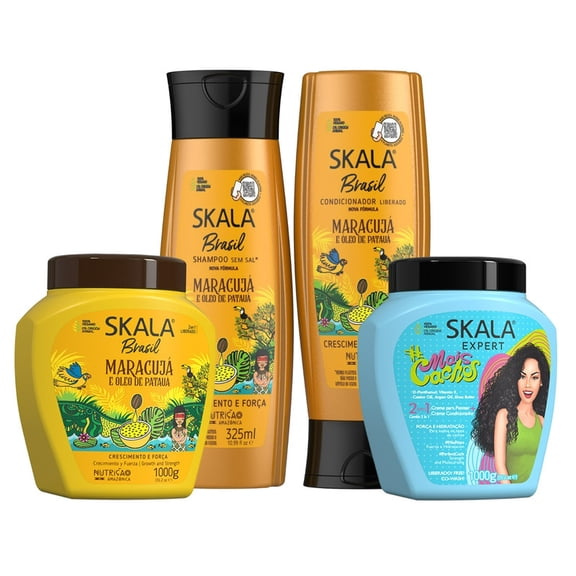 Skala Viral Hair Care 4-Piece Curl Kit – Maracujá Shampoo & Conditioner (250ml)   Blue Mais Cachos & Maracujá Hair Creams (35.2 oz), Hydrating & Frizz Control