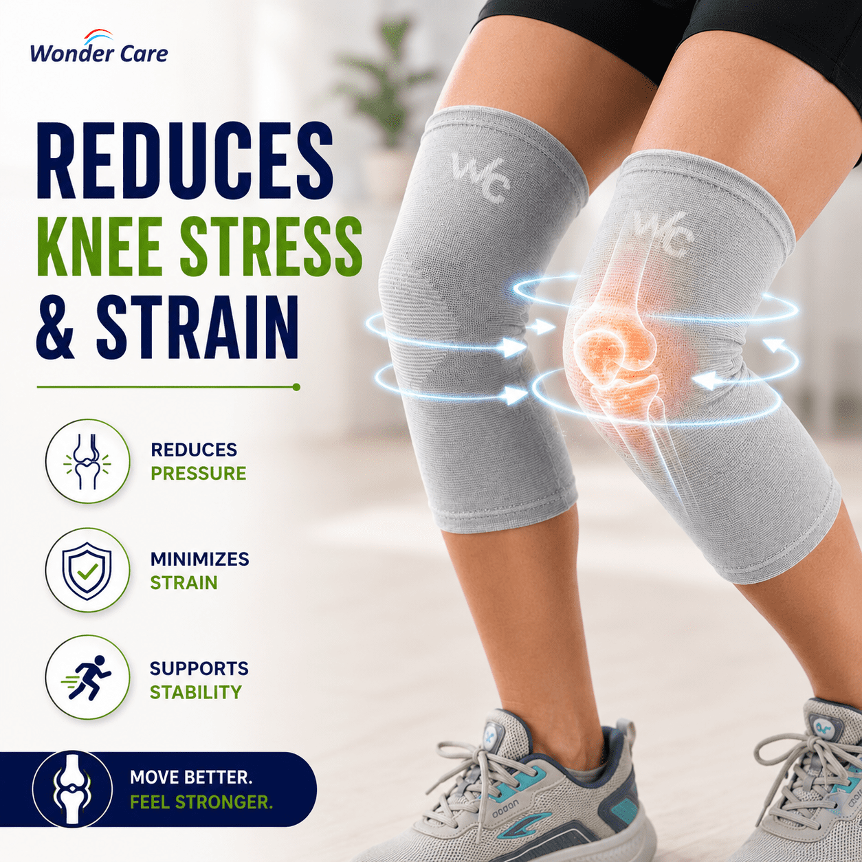 Wonder Care bamboo knee compression sleeve for Men and women; copper fit knee sleeve for running, volleyball, gym weightlifting knee brace made from bamboo yarn