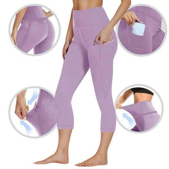 tarylea Yoga Leggings for Women High Rise Slim Fitted Capri Pants Solid Color Stretch Pants with Pockets Casual Workout Gym Pants