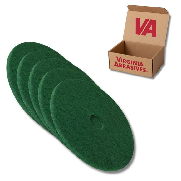 Virginia Abrasives 16" Green Floor Maintenance Pads - Heavy-Duty Non-Woven Pads for Deep Cleaning and Stripping for Orbital Machines