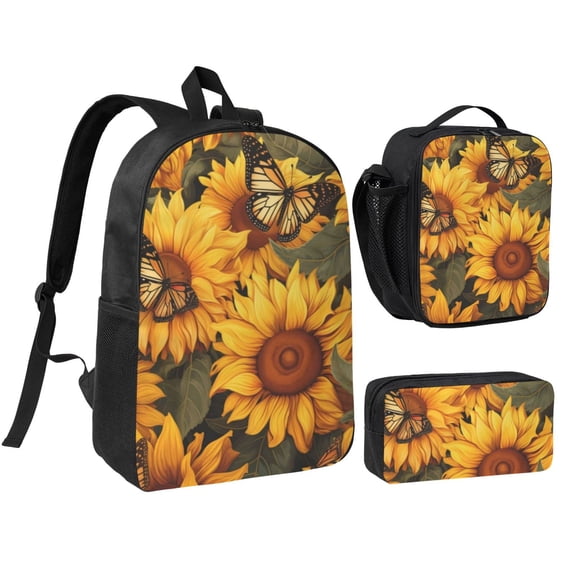 Sunflower Butterfly Backpack Set 3pc ,Backpack with Lunch Bag and Bag 17 Inch