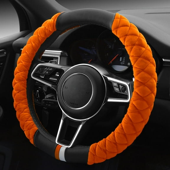Universal Car Steering Wheel Cover Fluffy Winter Plush Steering Wheel Cover, Orange