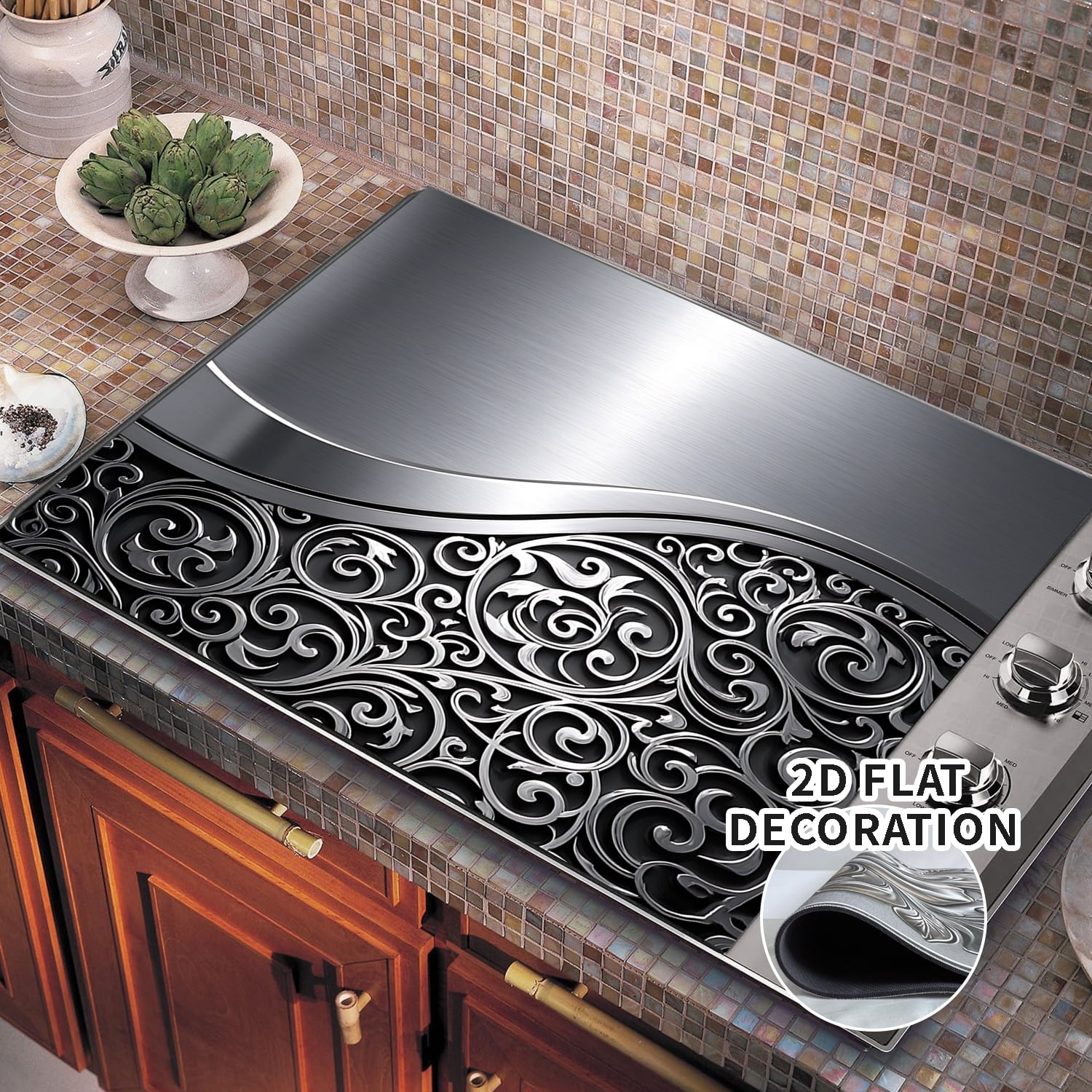 Glass Stove Top Cover, Multi-Design Stove Top Cover for Glass/Electric Stoves - 3-in-1 Heat-Resistant Protector Mat, Non-Slip Drying Rack 28"x20"