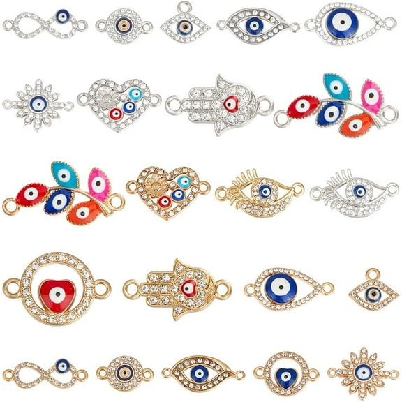 22 Pcs Assorted Evils Eye Connector Charms Alloy Link Charms with Rhinestone Enamel Connector Pendants for DIY Bracelet Necklace Jewelry Making Mixed Color 1box