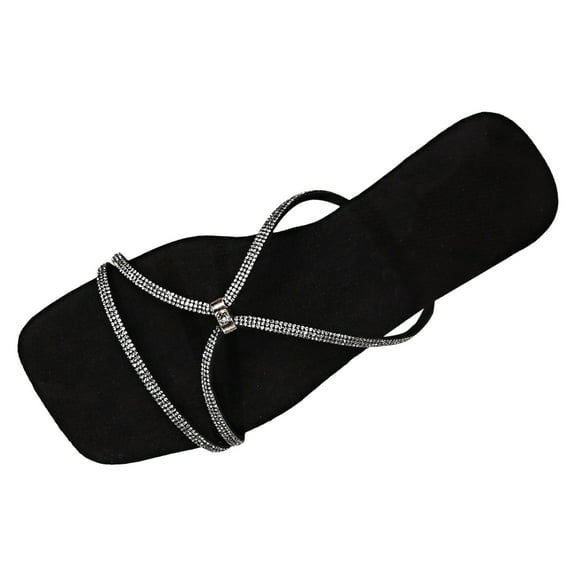 IUJSOY Womens Rhinestone Strappy Slides Sandals Fashion Slip on Casual Sparkly Flat Sandals