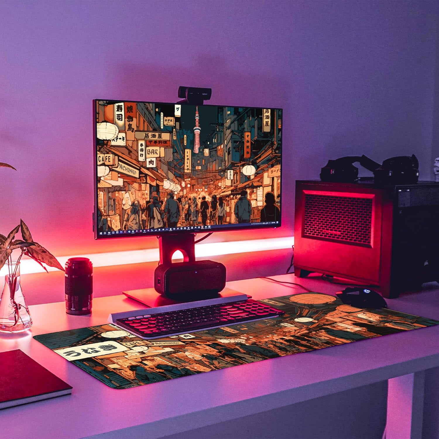 Japanese Street Gaming Mouse Pad Large,Anime Mouse Pad Gaming Mouse Mat Desk Pad,31.5 x 11.8 Desk Mat Anime Mouse Pads for Desk,Extended Keyboard Mousepad with Non-Slip Base and Stitched Edge