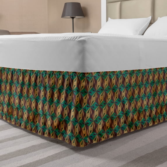 Abstract Bed Skirt, Vintage Floor Tiling Pattern Inspired Grungy Rhombus Shapes, Elastic Bedskirt Dust Ruffle Wrap Around for Bedding Decor, 4 Sizes, Pale Brown Chocolate, by Ambesonne