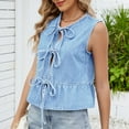 thumbnail image 4 of Gpaecead Women's Denim Vest With Bow Tie - Solid Color Summer Sleeveless Jacket Light Blue, 4 of 9