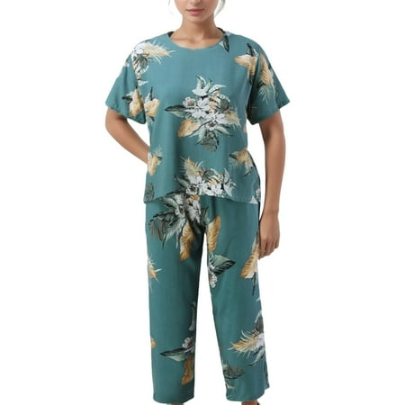 

Women Spring Summer Loose Short Sleeve Casual Large Size Cotton Floral Print Suit Pajamas Post Office Outfit Womens Long Suit Jackets And Blazers