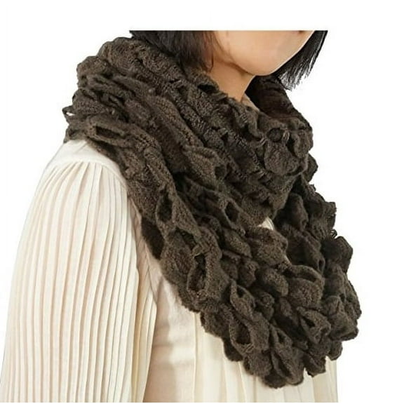 K-Cliffs Unisex Infinity Soft Knitted Ruffle Scarf, Teen-Adult, Color Brown