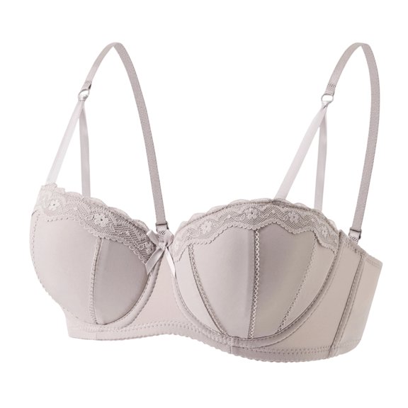 KDDYLITQ Push Up Bras for Women Lace Full Coverage Seamless Padded Everyday Bra Underwire Breathable Bras Gray 36