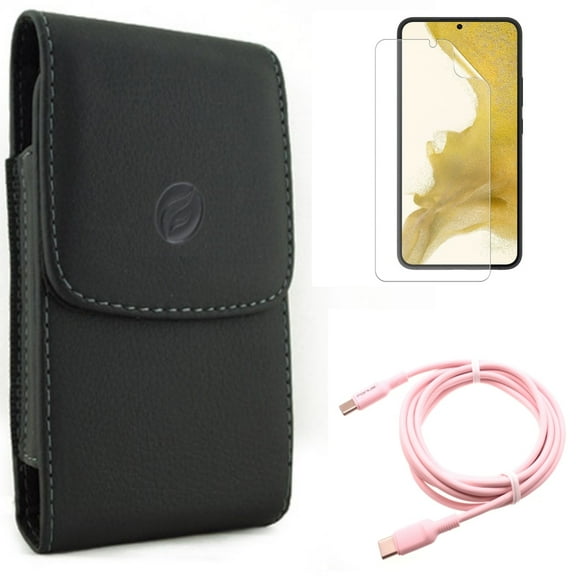 For Samsung Galaxy S21 (6.2") - PD Fast Charger USB-C to Type-C Pink 10ft Long Cable   Anti-Glare TPU Film Matte Screen Protector   Holster Leather Case Belt Clip