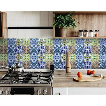 HomeRoots 4" X 4" Lima Multi Mosaic Peel And Stick Tiles Blue