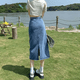 thumbnail image 3 of Falda vaquera con abertura y cintura alta de BlackSide para mujer, estilo nuevo de verano 2024, falda de media longitud con corte en A y pierna recta, 3 of 5