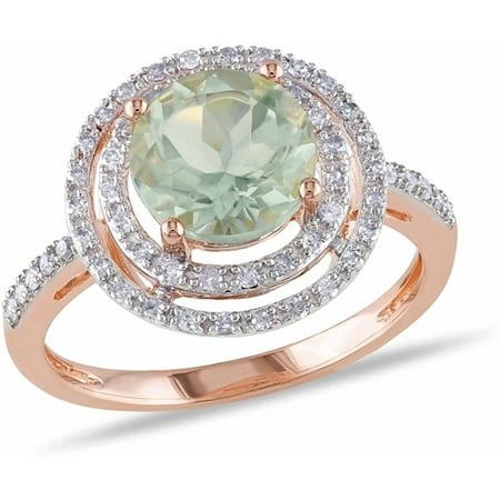 1-3/4 Carat T.G.W. Green Amethyst and 1/4 Carat T.W. Diamond 10kt Rose Gold Double Halo Cocktail Ring
