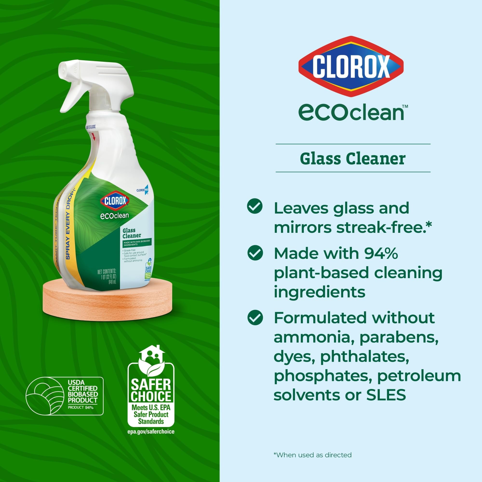 Clorox CloroxPro EcoClean Glass Cleaner Spray Bottle, 32 Oz