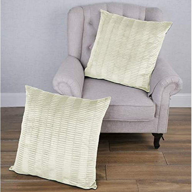 Pleated Velvet Pillow Covers Set Of 2, 26'' X 26'', Gardenia, Soft