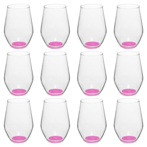 Concerto Stemless Wine Glasses 11 oz. Set of 12, Bulk Pack - Restaurant Glassware, Perfect for Red Wine, White Wine or Cocktails - Pink