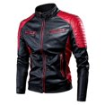thumbnail image 1 of JFBUJC Men Motorcycle Leather Jacket Stand Collar Vintage Zipper Biker Coat Racer Outerwear, 1 of 5