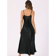 thumbnail image 3 of DARING DIVA Satin V Neck Spaghetti Strap Silky Maxi Dress S Black, 3 of 6