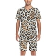 thumbnail image 5 of joogoo Men's Pajama Set Leopard Brown V-Neck Pj Shorts Set 2 Piece Loungewear Sleepwear S, 5 of 7