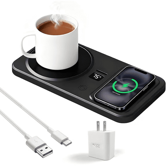 Cup Warmer, Wireless Coffee Mug Warmer Smart for Office Desk,2 in 1 Cordless Mug Warmer, 3 Levels Heating Temperature Controlfor, Type-C Heating Coaster Drink Warmer (Black)