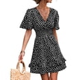 thumbnail image 3 of xiaxaixu Mini Robes pour les Femmes Manches Courtes V Col Taches Imprimer une Ligne Robe d'Été Robe pour Tous les Jours Occasionnels, 3 of 7