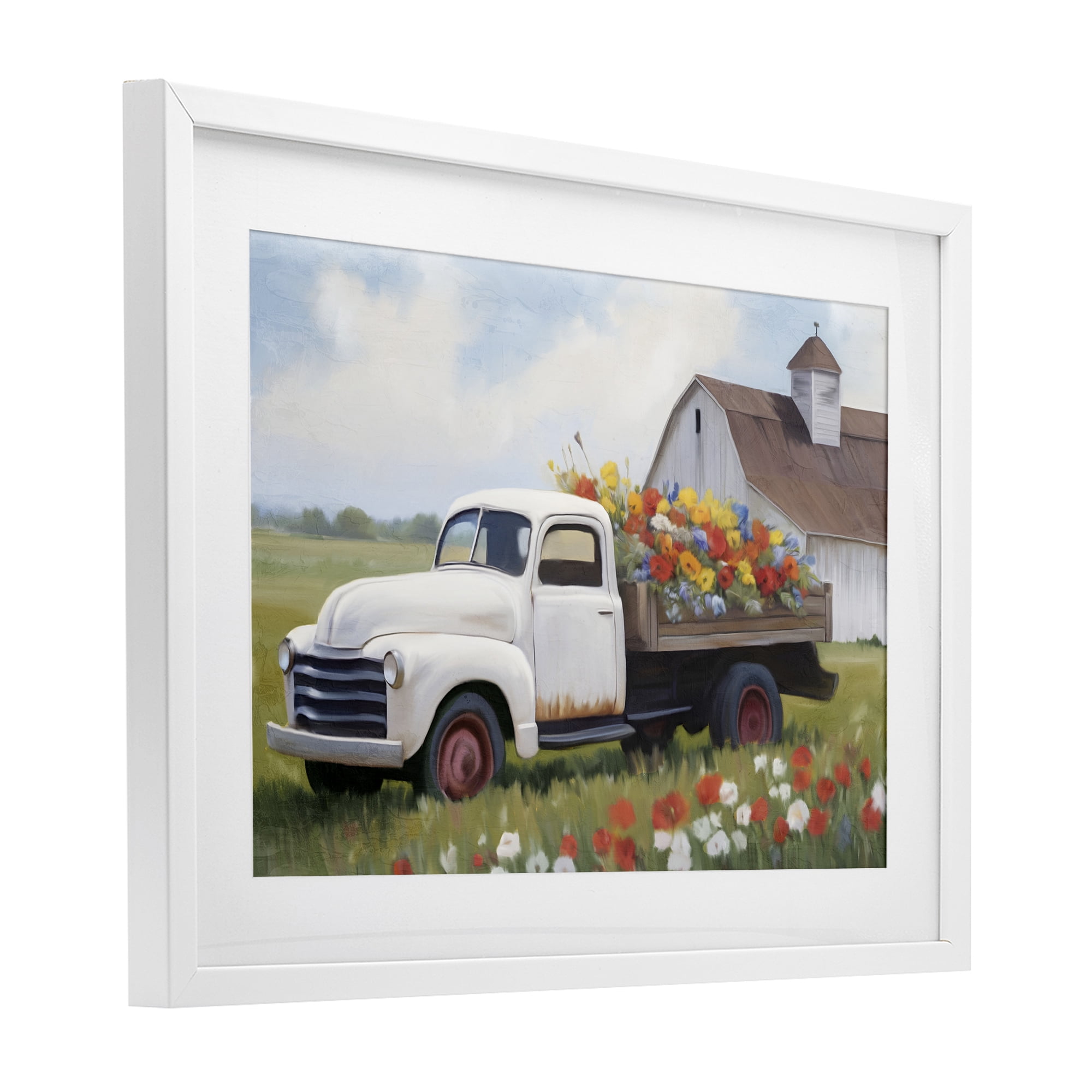 Stupell Industries White Delivery Floral Truck White Framed Print Under Glass, design by Kim Allen